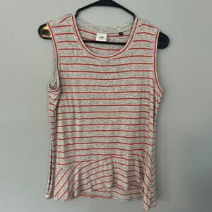 Cabi Ruffle Hem Sleeveless Top Tank Top Women's Size Small Gray w Orange Stripes